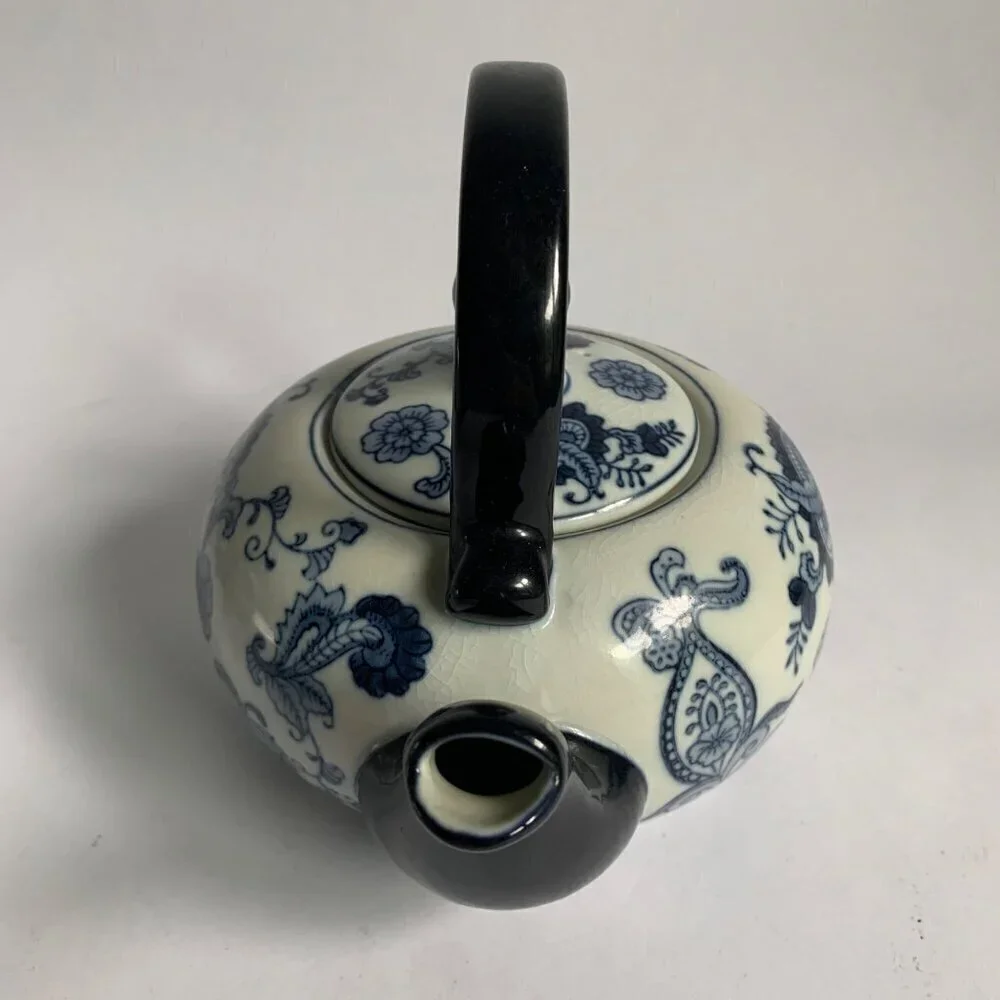 Pier 1 One Imports White Blue Paisley Floral Teapot 4 Cups